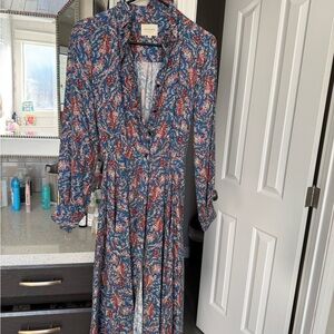 Sezane Blue and Red Floral Long Sleeve Dress